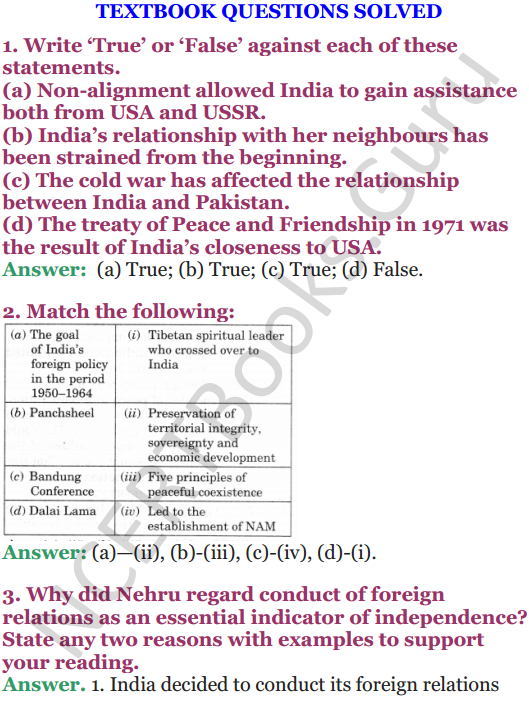 NCERT Solutions for Class 12 Political Science Chapter 4 India’s External Relations 1