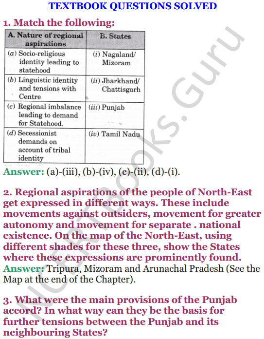 NCERT Solutions for Class 12 Political Science Chapter 8 Regional Aspirations 1