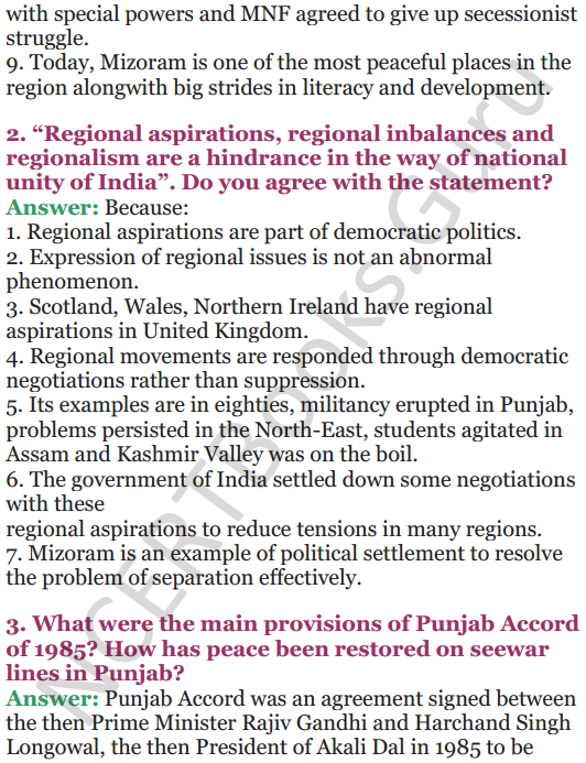 NCERT Solutions for Class 12 Political Science Chapter 8 Regional Aspirations 17