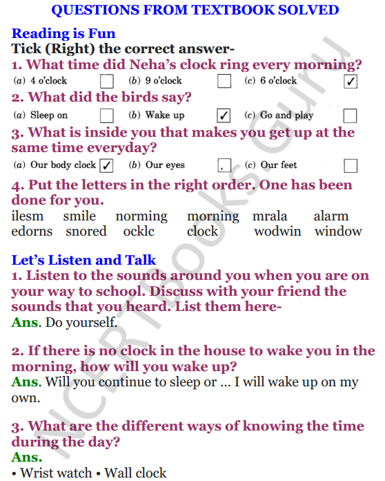 NCERT Solutions for Class 4 English Unit-1 Neha's alarm clock 1