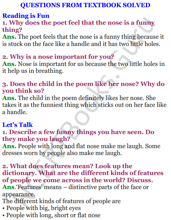 NCERT Solutions for Class 4 English Unit-2 Poem Noses 1
