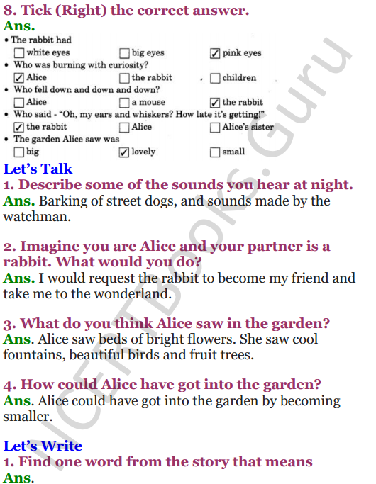 NCERT Solutions for Class 4 English Unit-4 Alice in wonderland 2