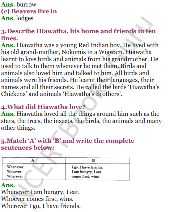 NCERT Solutions for Class 4 English Unit-7 Poem Hiawatha 5