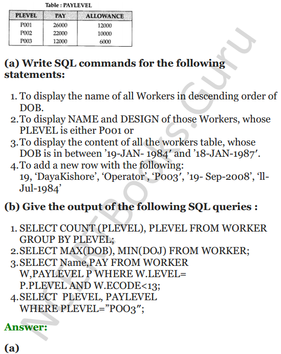 Important Questions for Class 12 Computer Science (Python) chapter - 7 – Structured Query Language 30