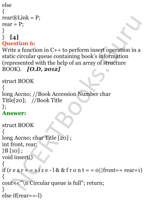 NCERT Solutions for Class 12 Computer Science (C++) Chapter 10 – Queue 6