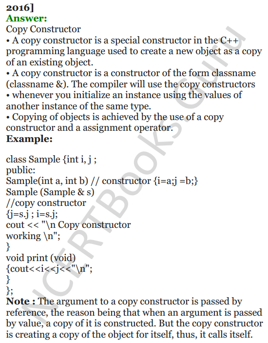 NCERT Solutions for Class 12 Computer Science (C++) Chapter - 4 – Constructor and Destructor 12