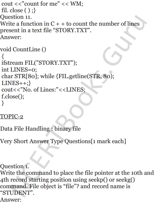 NCERT Solutions for Class 12 Computer Science (C++) Chapter - 6 – Data File Handling 9