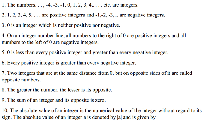 Integers Formulas Formulas for Class 6 Q1